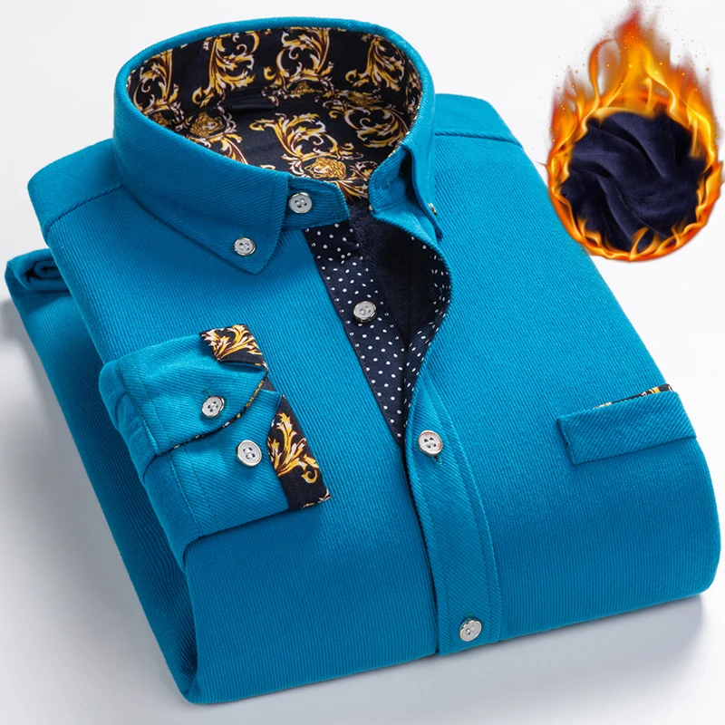 Mens Clothing Shirt For Men Long Sleeve Casual Shirt Winter Camisas Blouse Men's Streetwear Autumn Streetdress Thick Hombre