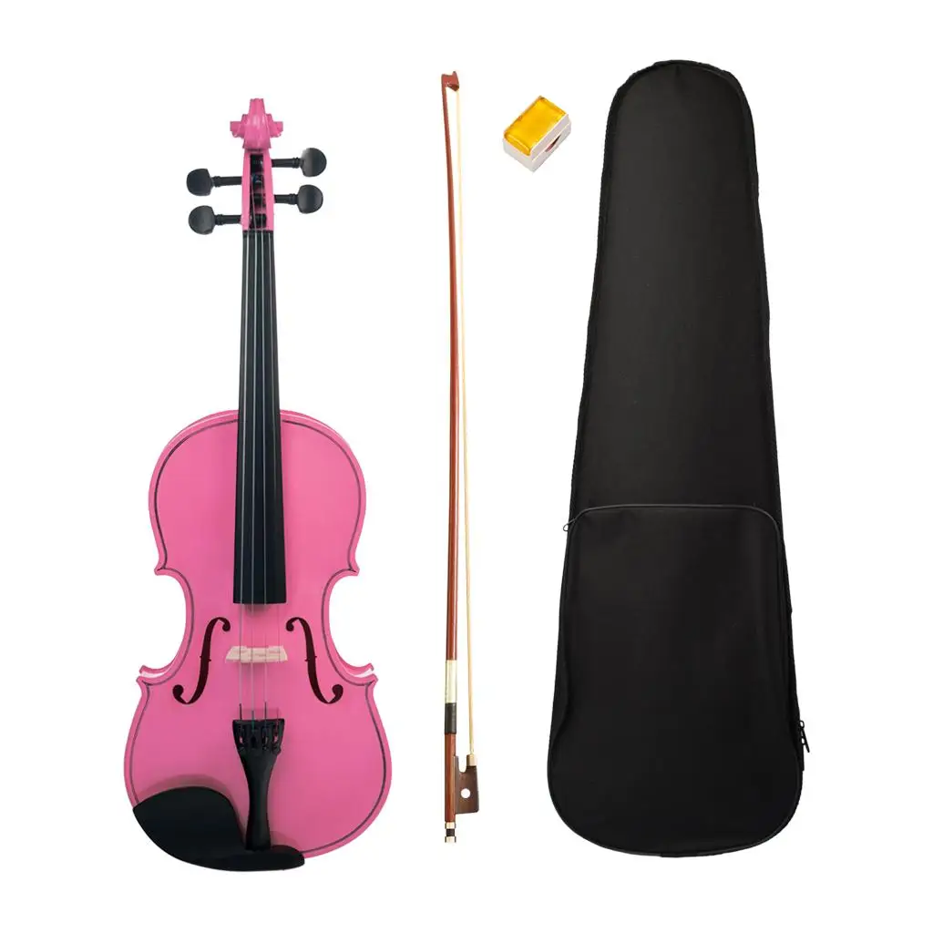 Solidwood Full Size Violin with Storage Bag Perform Bow Rosin Set Musical Instrument Gift - Pink | Спорт и развлечения