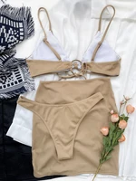 Sexy Three Pieces Bikini Set And High Waist Beach Skirt Swimwear WoSwimsuit Bathing Suits Summer Beach Wear