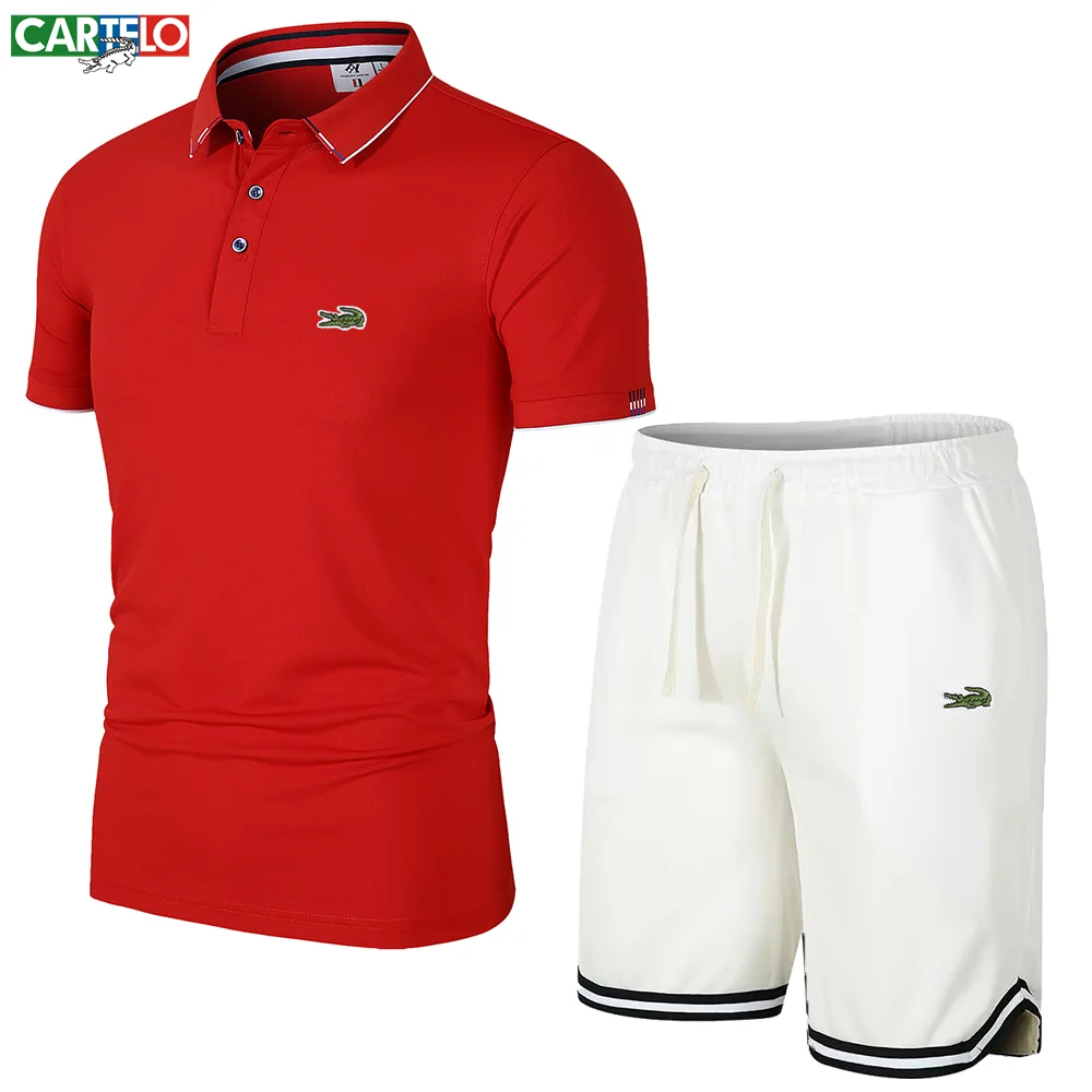 

CARTELO Brand Summer New Men's Polo Shirt Set Fashion Embroidery Baseball Tops+Shorts Two Piece Casual Outdoor Sports Polo Shirt