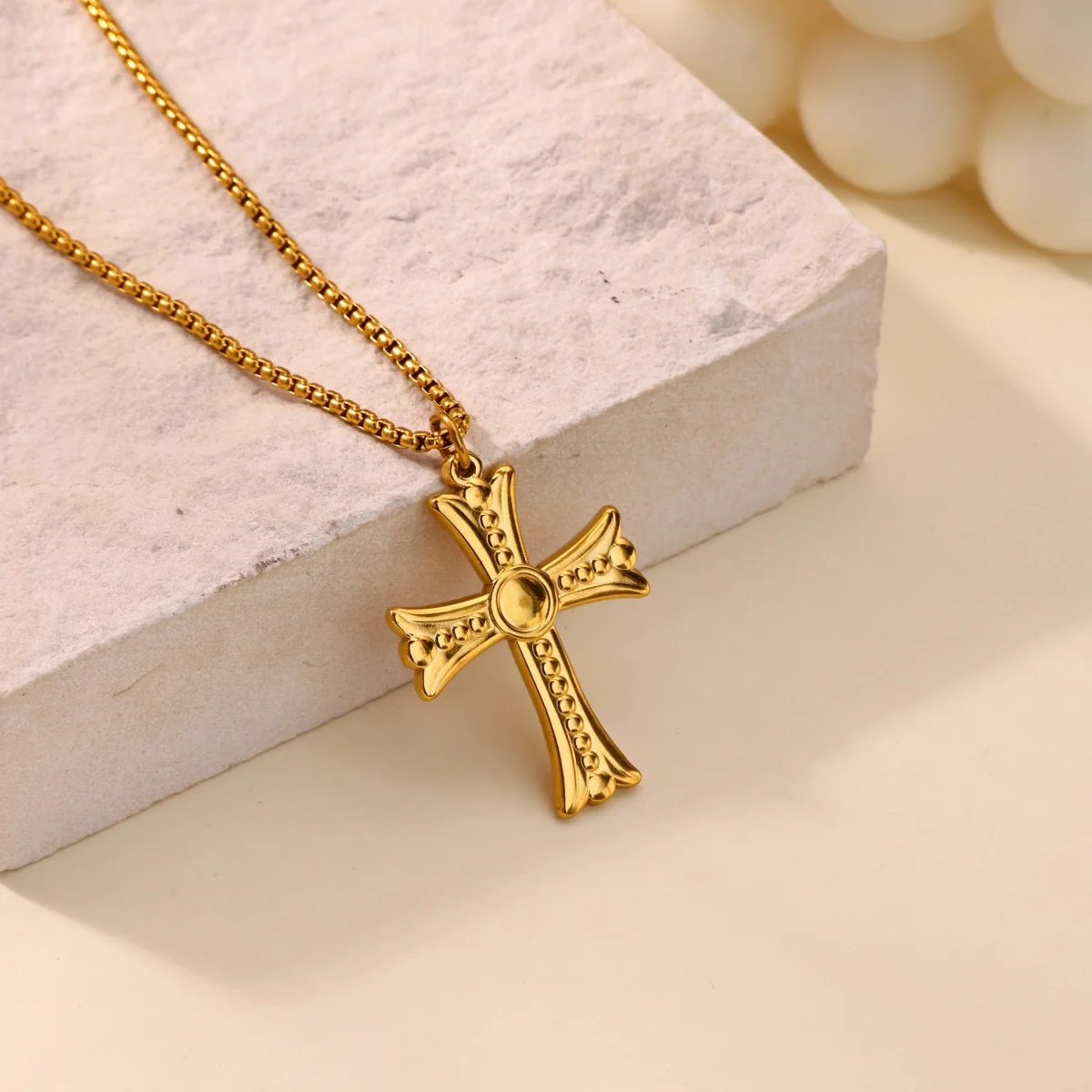 Fashion Classic Cross Pendant Necklace For Women Men Gold Color Stainless Steel