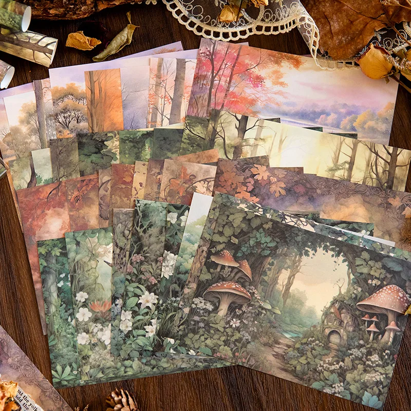 32Pcs Fairy Tale Forest Vintage Scrapbooking Material Papers Decorative Junk Journal Stationery Card Making Craft Supplies Paper