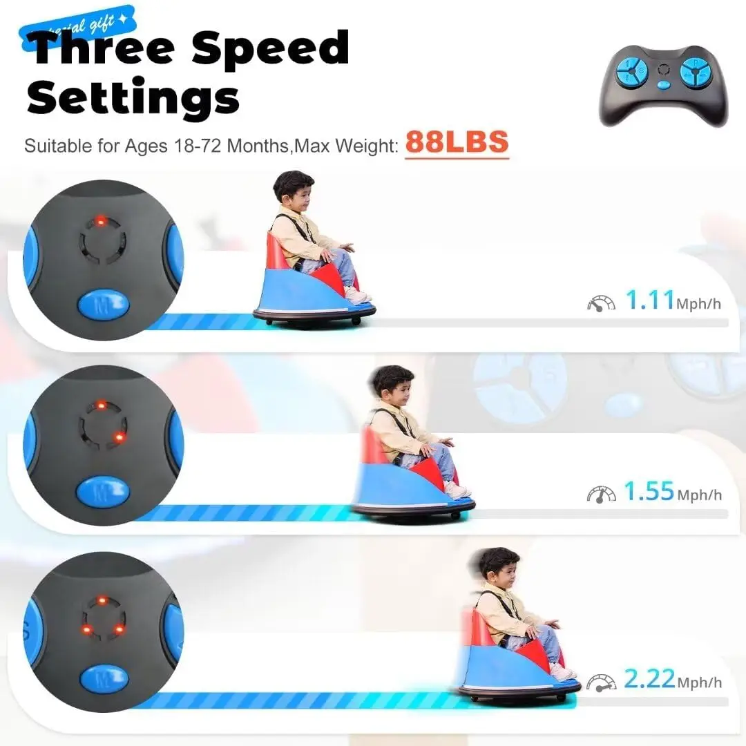 12V Bumper Car for Kids Toddler 1.5-6 Years with Remote Control Bluetooth Music 3 Speeds DIY License Plate Electric Ride