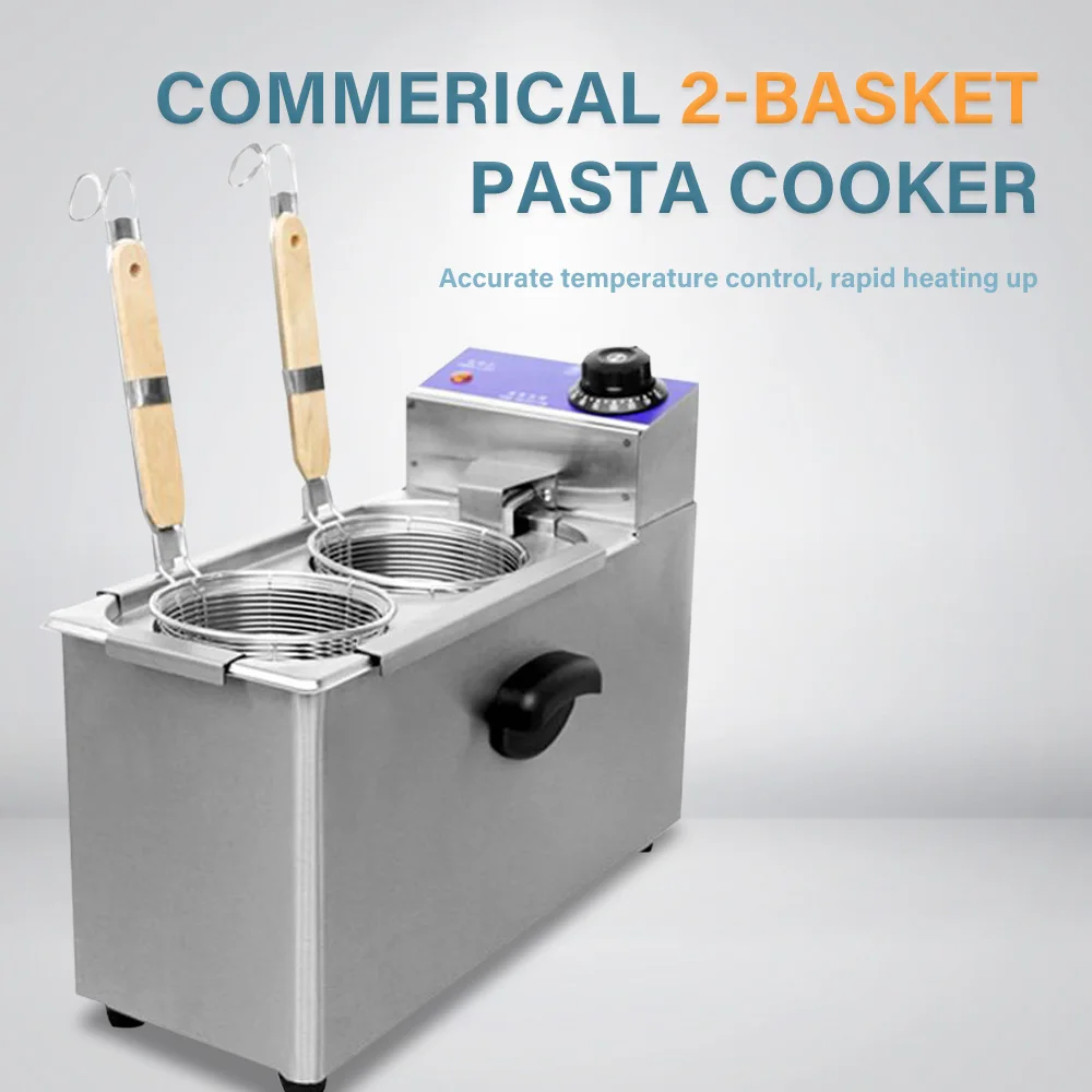 EH800A Electric Noodle Cooking Machine, Pasta Cooker, Table Top 2 Basket Pasta Cooker with Noodle Filter, Suitable for Home