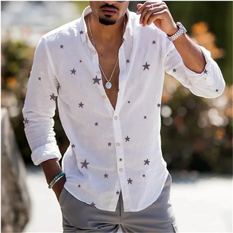 Summer new 2023 men's shirt Stars printed Hawaiian casual shirt Street men's cardigan high-end long sleeve dress S-6XL top street art s rising stars 24 artists you should know