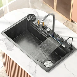 Stainless steel sink for kitchen sink smart black nano waterfall sink multifunction Washbasin large Dishwasher kitchen accessory