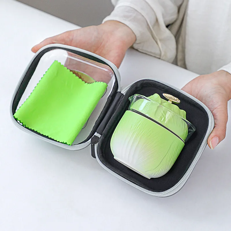 Portable Ceramic Travel Tea Set, Kungfu Tea Set in the Shape of Dishes, a Pot of 3 Cup Express Cup Tea Set, Outdoor Kungfu Tea S