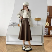 Plus Size Woolen Skirt Women 2024 Autumn Winter New Arrivals High Waist A Line Skirt With Belt Korean Fashon Skirts Womens - Image 4