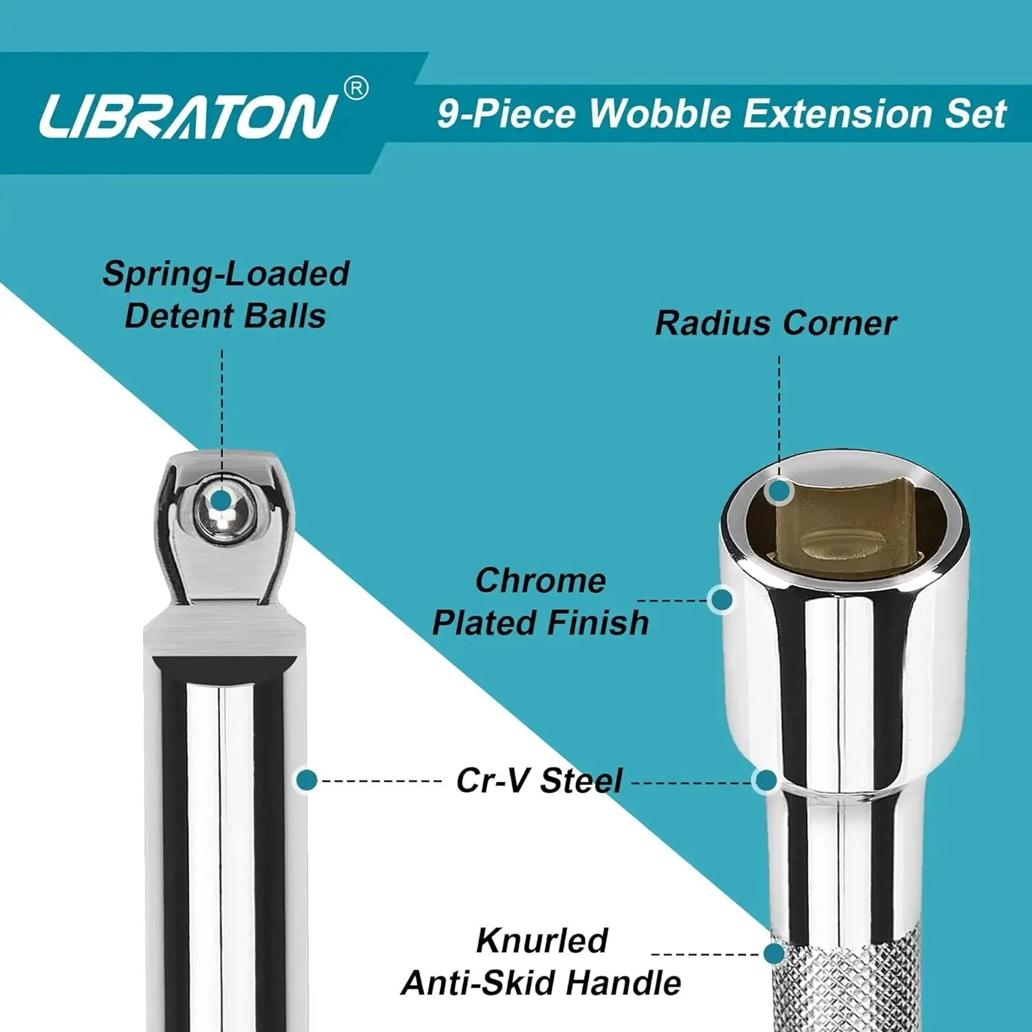 Set 6 Barre Estensione Oscillanti 1/4" - US Pro Tools Per Meccanici | Accessori Chiavi, Vassoio Schiuma