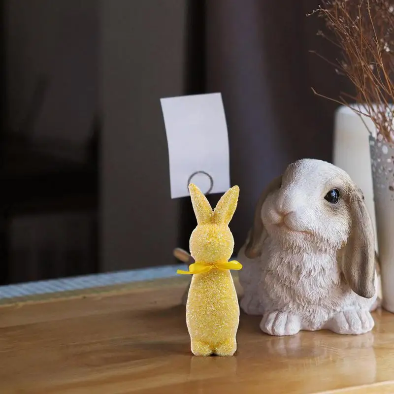 Flocked Easter Bunny Decor Small Decorative Standing Rabbit Statues With Bow Tie Gathering Supplies For Shelf Spring Tabletop