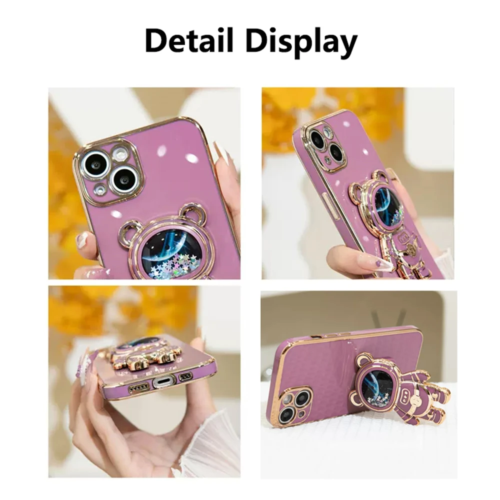 Quicksand Bear Astronaut Plating Kickstand Phone Case