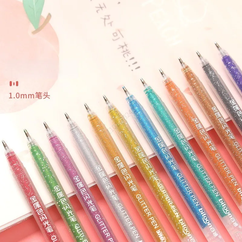 School Supplies Writing Pencil  Gel Pens Set Glitter Markers - 12colors  Gel Pens Set - Aliexpress