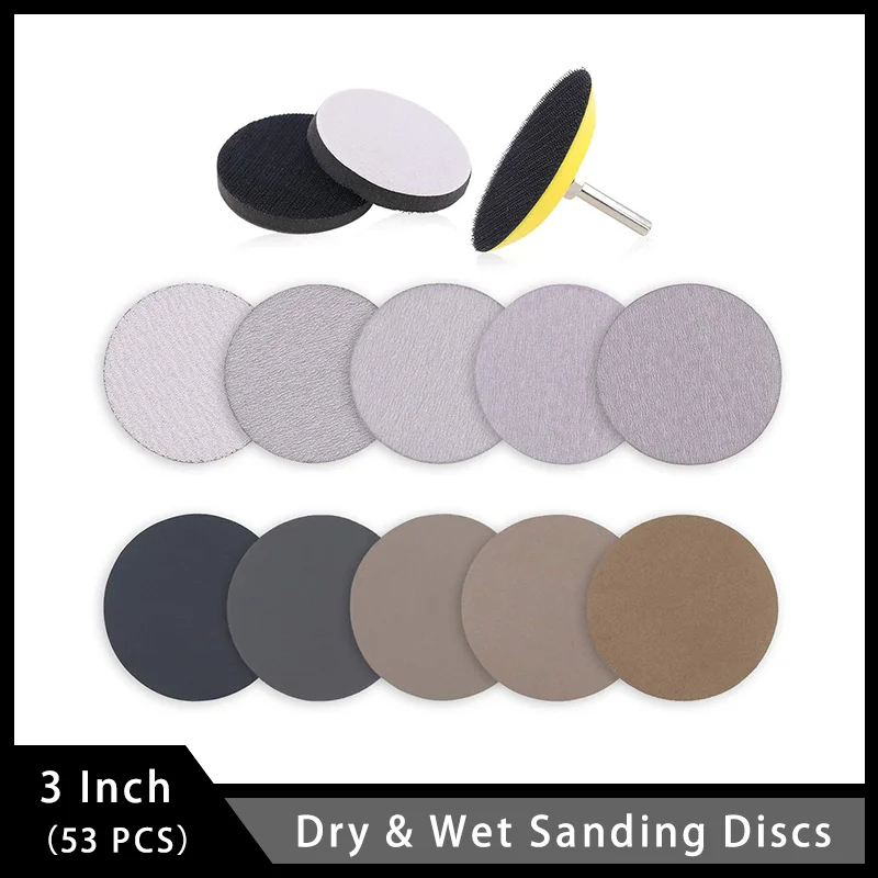 

3 Inch Dry & Wet Sanding Discs Assorted 80-7000 Grits with 1/4 inch Shank Backing Pad and Soft Foam Buffering Pad for Polishing