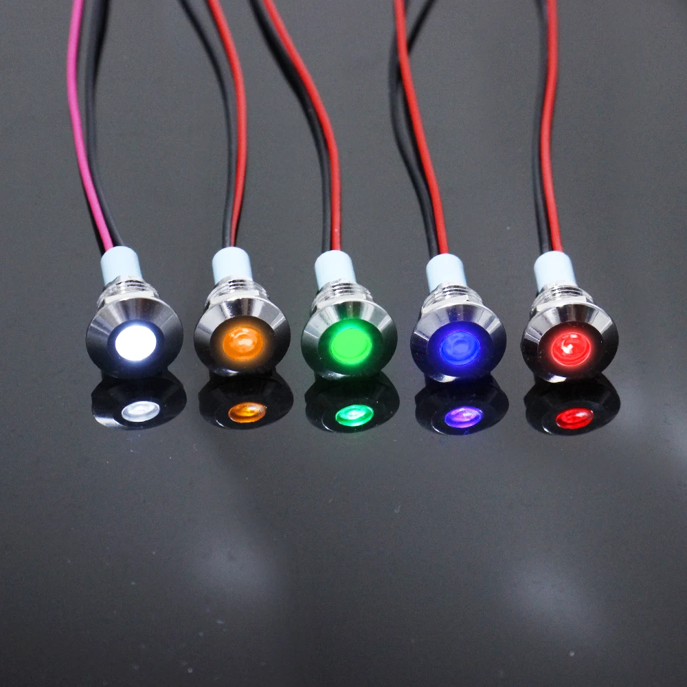 10mm LED Metal Indicator Light Waterproof Signal Lamp With 2 Wires Panel Mount 6V 12V 24V 110V 220V Red Yellow Blue Green White