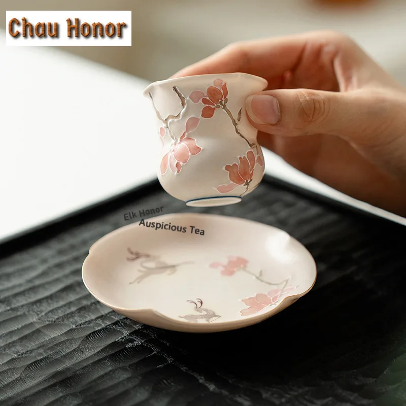 Hand-painted Plum Blossoms Pile Carve Pot Bearing Holder Teacup Base Dry Bubble Table Tea Tray Coasters Drinkware Decoration