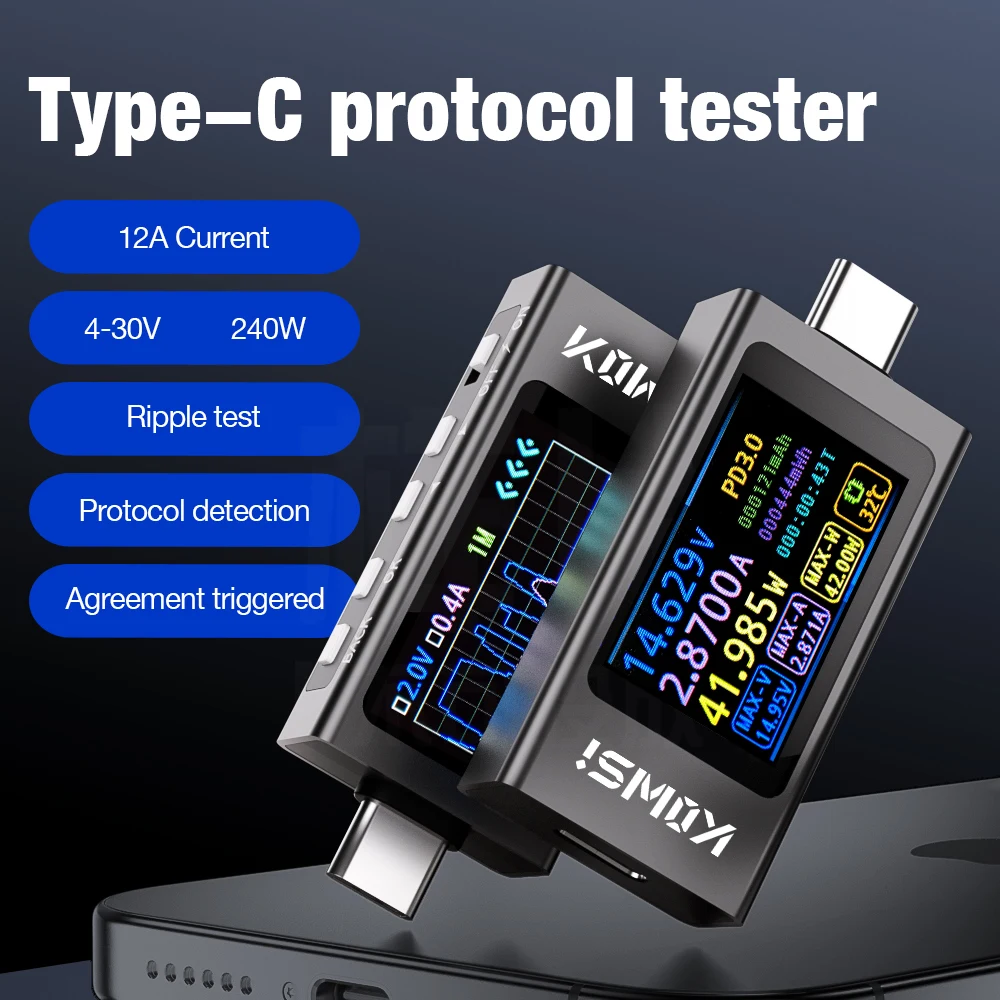 Type-C Tester with Color Screen Display - Voltage & Current Meter and Power Monitor