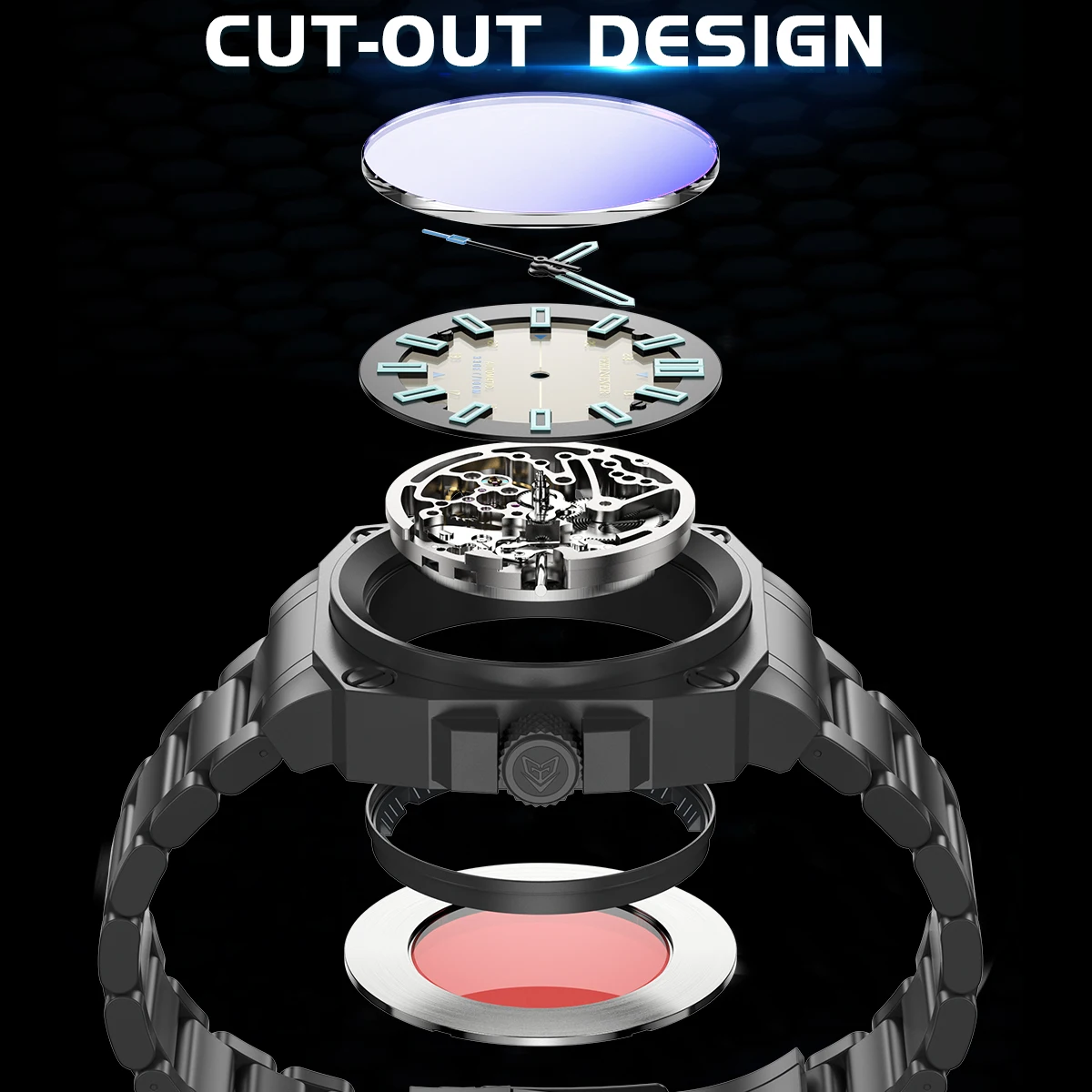 FEELNEVER Fashion Retro Hollow Mechanical Wristwatches For Men Outdoor Sports Waterproof Automatic Watch Men Relogio Masculino