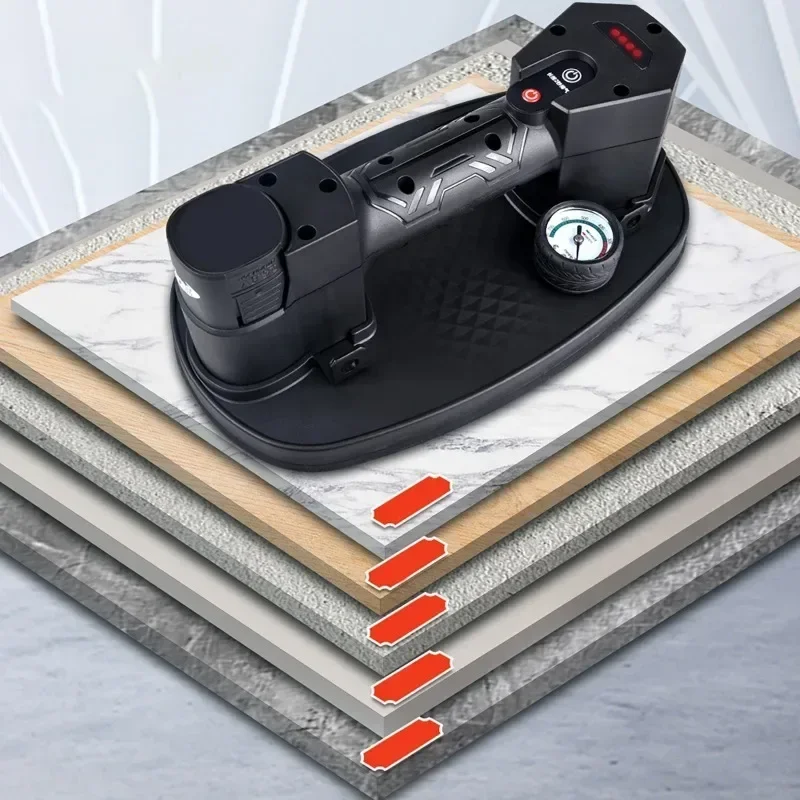 Electric Vacuum Suction Cup 220KG Load with Pressure Gauge Air Pump Glass Tile Lifter Powerful Suckers with 1500mAh Battery