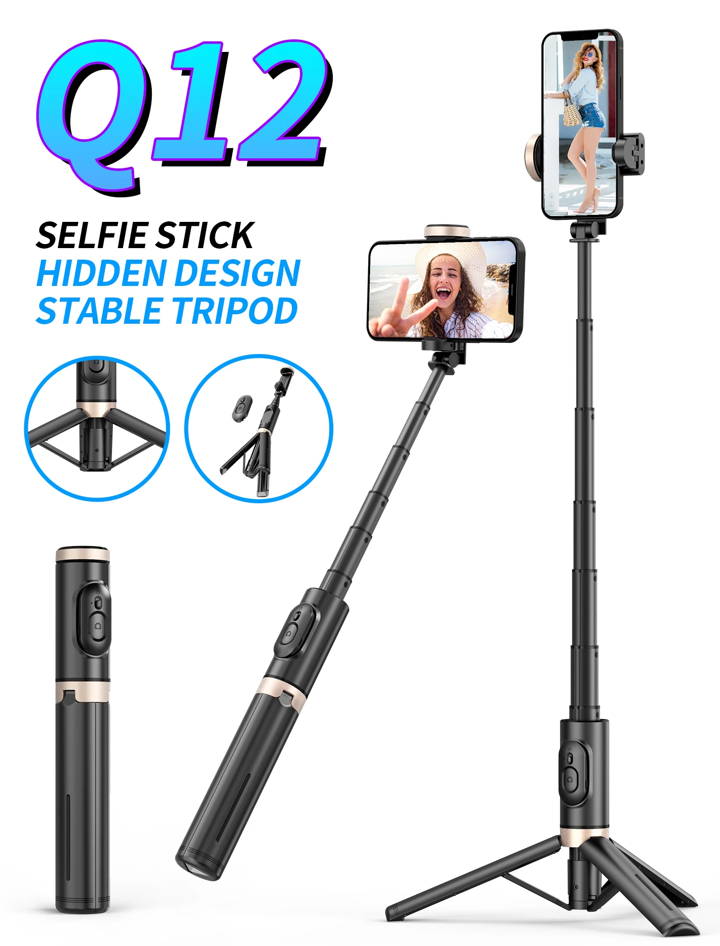 Wireless Bluetooth Selfie Stick Tripod Adjusted Selfie Rod with Phone Holder for iPhone 14 13 12 XS Samsung HUAWEI  Xiaomi