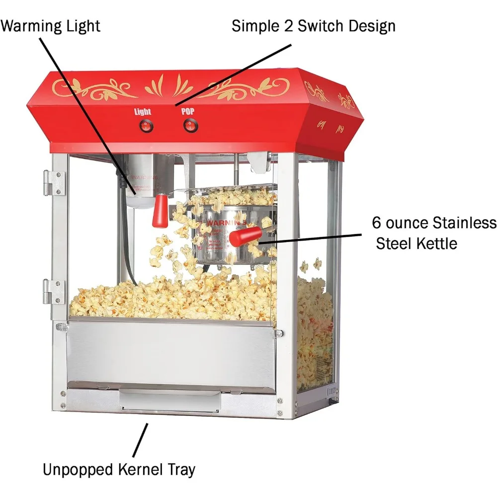6-ounce Stainless Steel Kettle Hand Popcorn Machin 1.5 Gallon Professional Electric Popcorn Machine Large a Heated Deck Maker 3