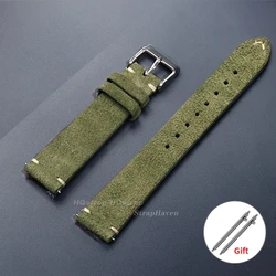 Classic Vintage Suede Leather Watch Strap in Calfskin - 22mm (Green)