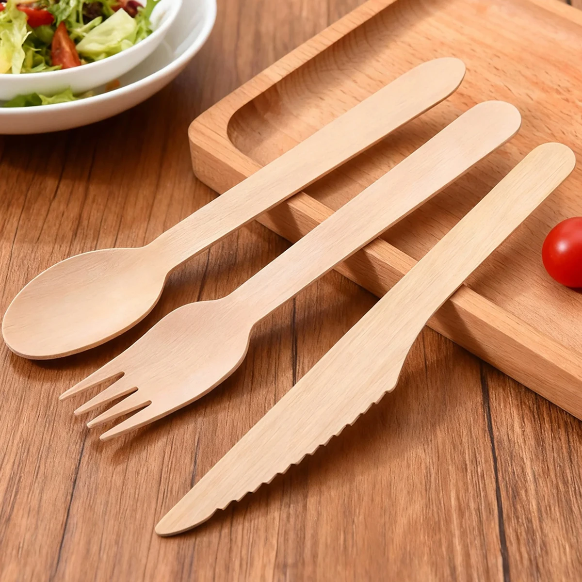 Eco-Friendly Disposable Birch Wood Cutlery Set - 360 Piece Premium Set for Special Events and Celebrations