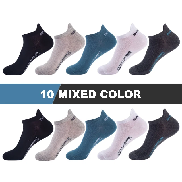10Pairs/Lot High Quality Men Socks Ankle Breathable Cotton Sports Socks Mesh Casual Athletic Summer Thin Cut Short Sokken Gifts 10 mixed color