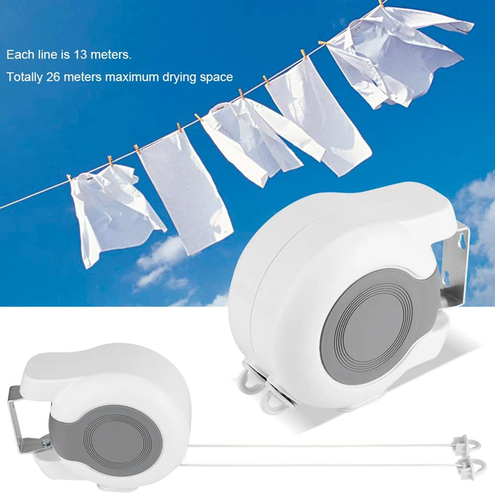 13m Wall Mounted Retractable Double Clothes Drying Line Indoor Outdoor Washing Landry Tool 3