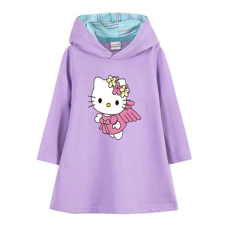 thumbnail image 1 of Ropa para niños de Hello Kitty, nuevo vestido deportivo de manga larga, falda con capucha de estilo occidental Simple para niñas, falda acampanada de dibujos animados para niños, 1 of 4