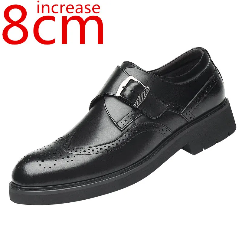 

Inner Height Increasing Shoes Men's Rise 8cm Brogue Carved Leather Shoes British Business Formal Buckle Leather Casual Shoes Men