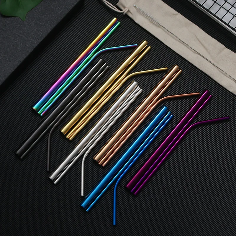 Vibrant Reusable Metal Straw Set with Cleaning Brush - 304 Stainless Steel Drinkware Accessory