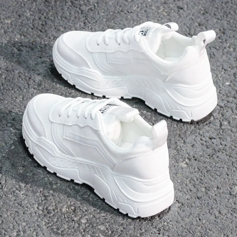 Casual Women Thick-soled Sneakers Spring Autumn Summer PU lace-up Vulcanized Shoes Mesh Rubber Non-slip Women Single Shoes