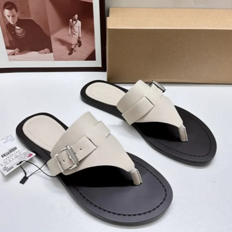 Women Flat Flip Flops 2025 Summer Luxury Brand Buckle Belt Ladies Beach Shoes Non-slip Sole Outdoor Breathable Leisure Slippers 4