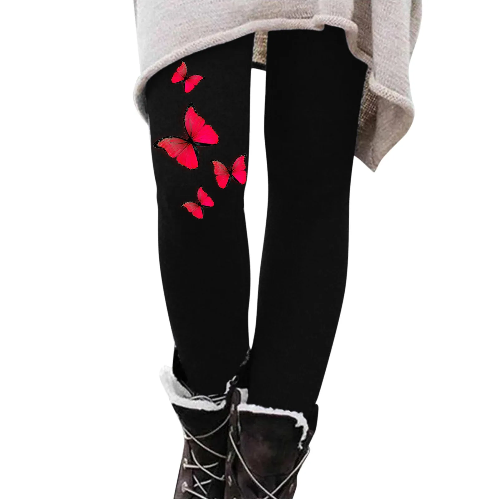 Womens Winter Casual Leggings Elastic Waist Thermal Capris Workout Trousers Thermal Prints Pants