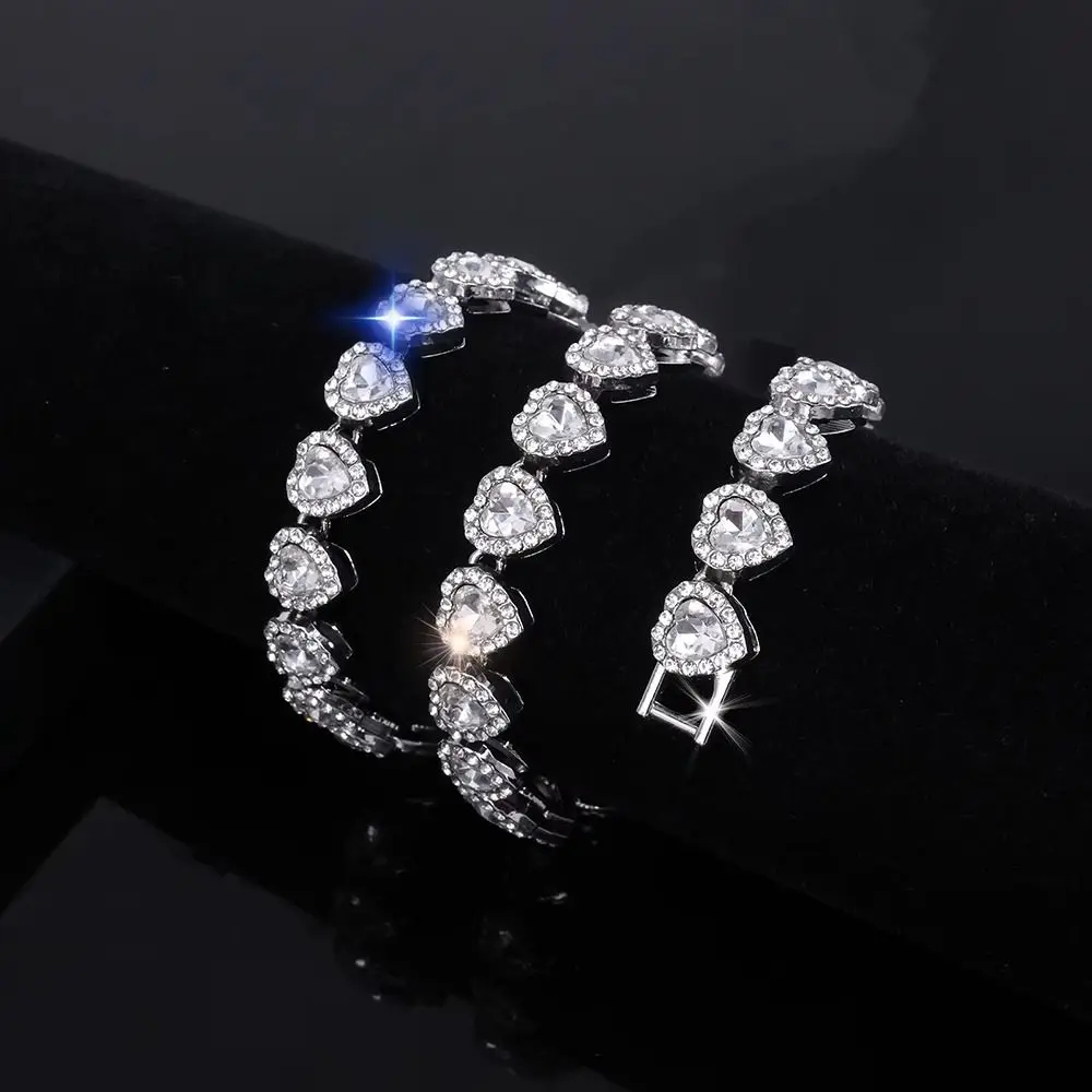 1Pcs 20/45cm Heart-shaped Chain Bracelet Necklace Shiny Heart Rhinestone Fashion Rock Party Jewelry