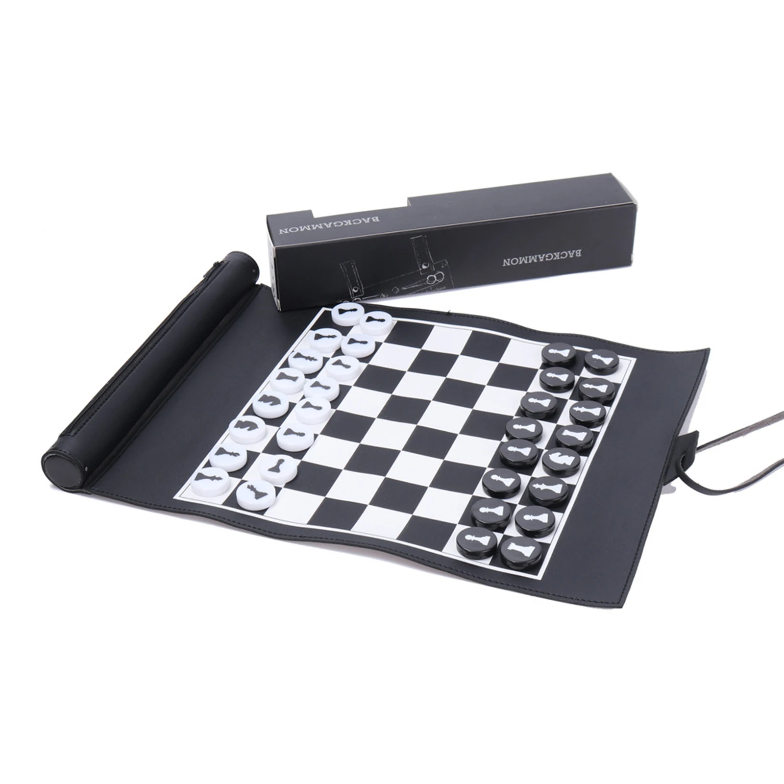 Folding PU Leather Classic Chess Set for Family Entertainment Beginner, Kids