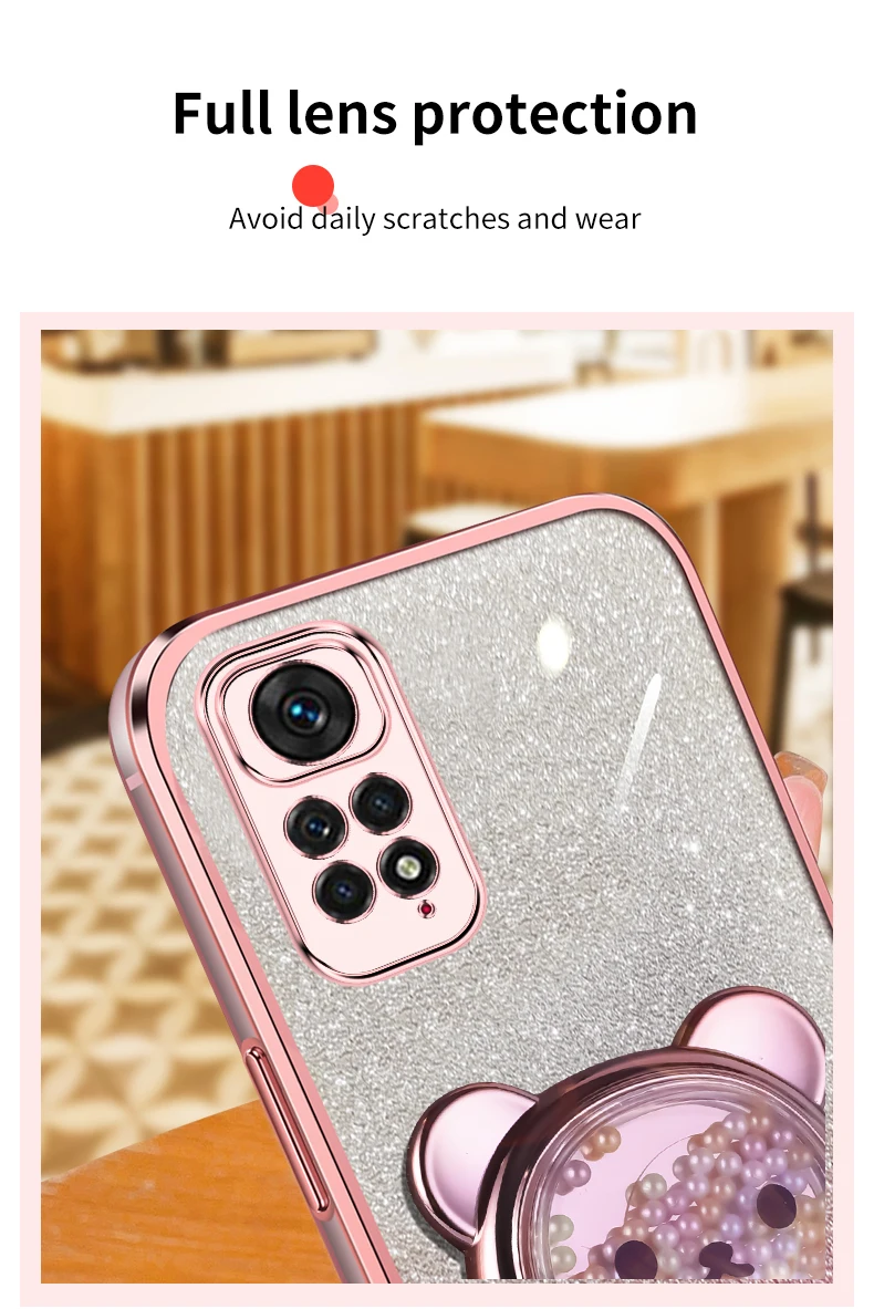 Coque de téléphone avec support à paillettes, ours mouvant, Note 11 S, pour Xiaomi Redmi Note 11, 12 Pro Plus, 4g, 5g, 11s, 12s, 12pro_voghion.com