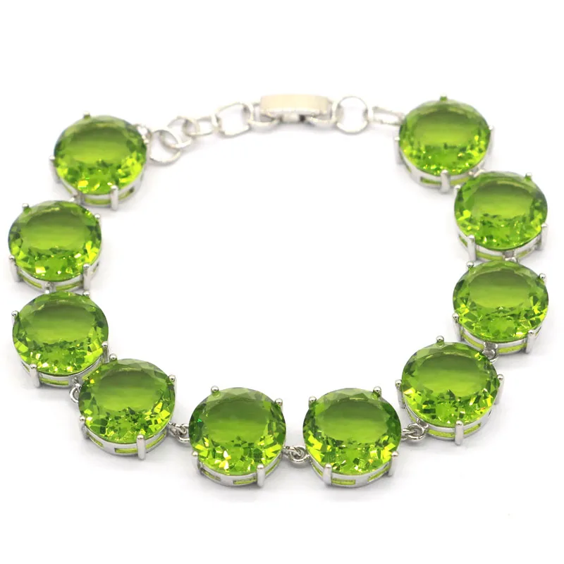 

925 SOLID STERLING SILVER BRACELET 24g Hot Sell Green Peridot Topaz Aquamarine Garnet Purple Spinel Woman's Dating
