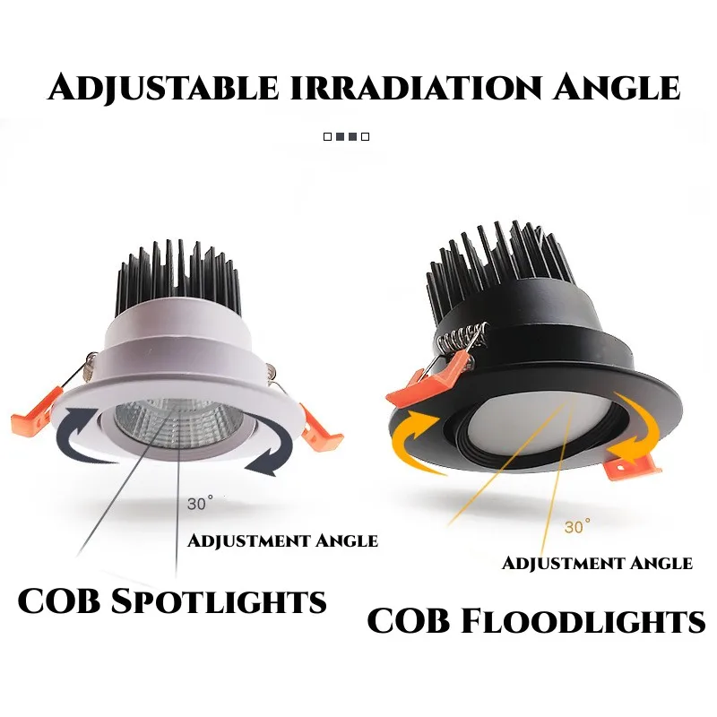 디밍이 가능한 매입형 COB LED 다운라이트 5W 7W 9W 12W 15W 18W LED 천장 스포트라이트 AC85265V LED 천장 조명 실내 조명
