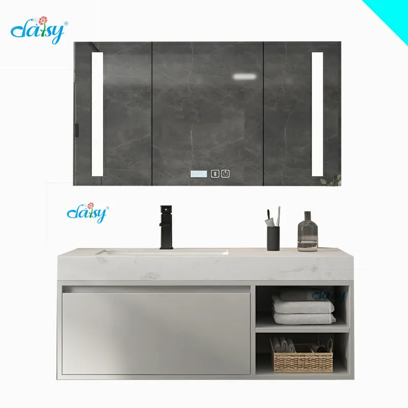 Discount Canton Fair Odm Tall Pine Wc Grey Mirror Curved Floating Bathroom Cabinet With A Bath Mirror