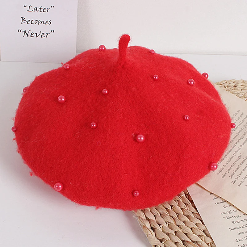 

Детский декорированный жемчугом осенний берет теплый ветрозащитный Универсальный головной убор для девочек Подарки на день рождения для друзей