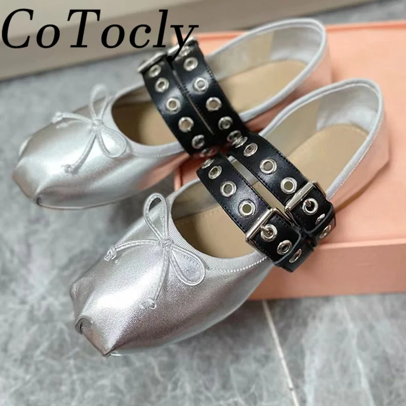 

Comfort Flat Shoes Woman Round Toe Genuine Leather Butterfly-knot Loafers Shoes Women Fashion Runway Ballet Shoes Ladies