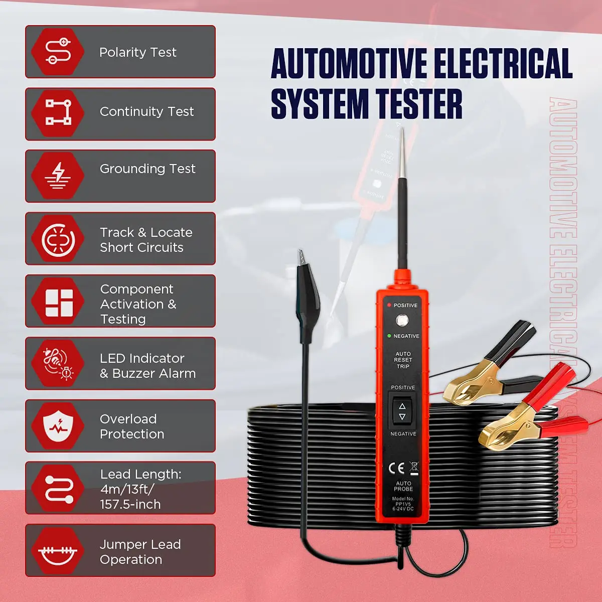 Auto Circuit Tester voor Automotive Elektrisch Systeem 6-24V DC, Ondersteunt Kortsluiting Opsporen en Lokaliseren, Continuïteitstest met Hulpaardleiding Auto Circuit Tester voor Automotive Elektrisch Systeem 6-24V DC, Ondersteunt Kortsluiting Opsporen en Lokaliseren, Continuïteitstest met Hulpaardleiding