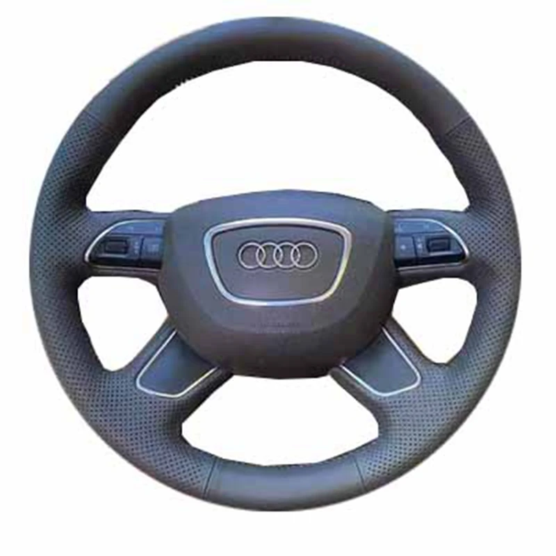 아우디 A6 (C7) A4 (B8) A7 A8 A8 L Allroad Q5 2013-2017 Q7 용 DIY 검은 인조 가죽 미끄럼 방지 자동차 핸들 커버
