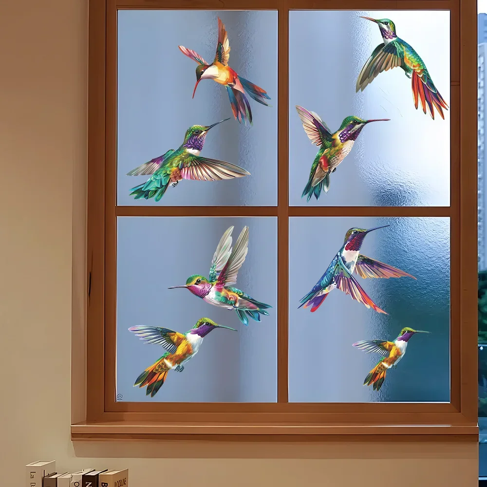 1PCS Cartoon Painted Hummingbird Glass Window Home Landscaping Decoration Electrostatic Uv Window Sticker