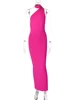 Hugcitar One Shoulder Backless Adjustable Scarf Loop Ruched Sexy Maxi Dress 2024 Women Elegant Y2K Streetwear Festival Outfit 6
