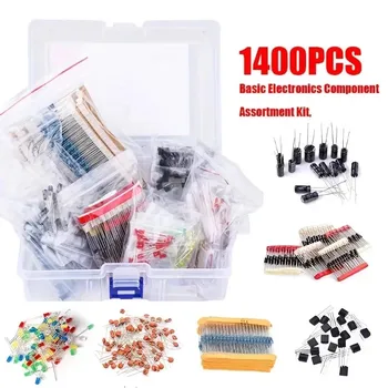 Kit di Componenti da 1400 Pezzi, 6 Tipi: Resistore, Condensatore Elettrolitico, LED, Diodo Emettitore di Luce e Triodo in Ceramica Ti
