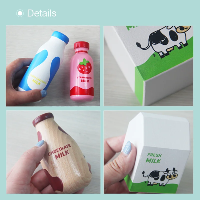 Children Pretend Play Wooden Milk Drink Set Kitchen Food Toys Montessori Learning Educational Kids Simulation Imitation Game 4
