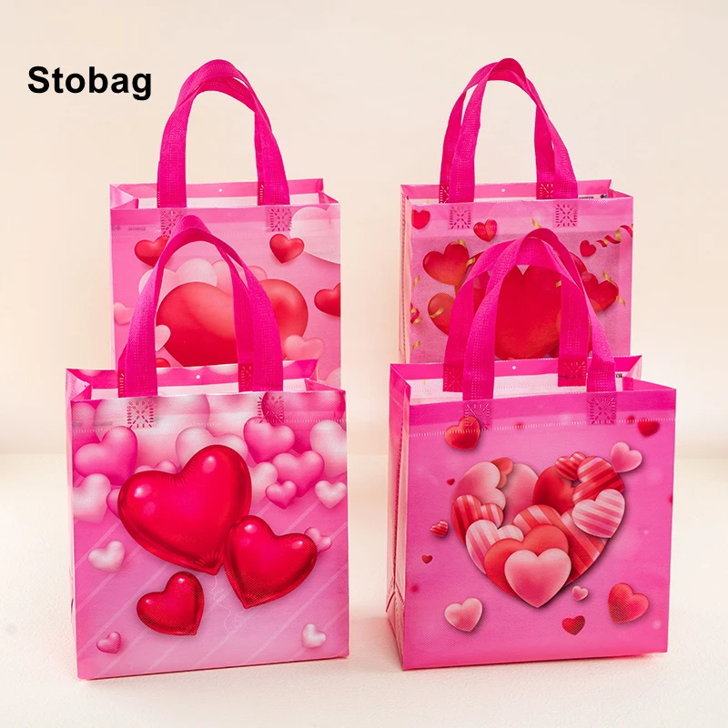 

StoBag-Non-Woven Fabric Tote Bags Candy Gift Package Valentine's Day Lovely Festival Holiday Happy Party Favors 12Pcs 1Lot New