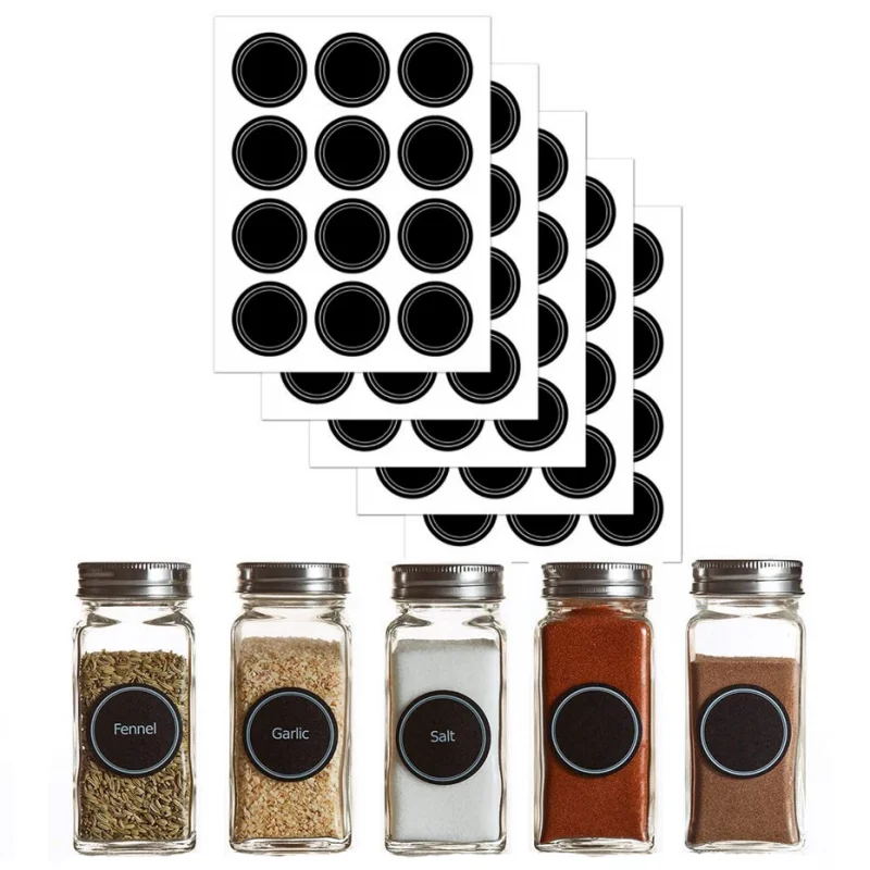 180pcs Black Round Spice Jar Labels (36pcs Black Blank + 144pcs